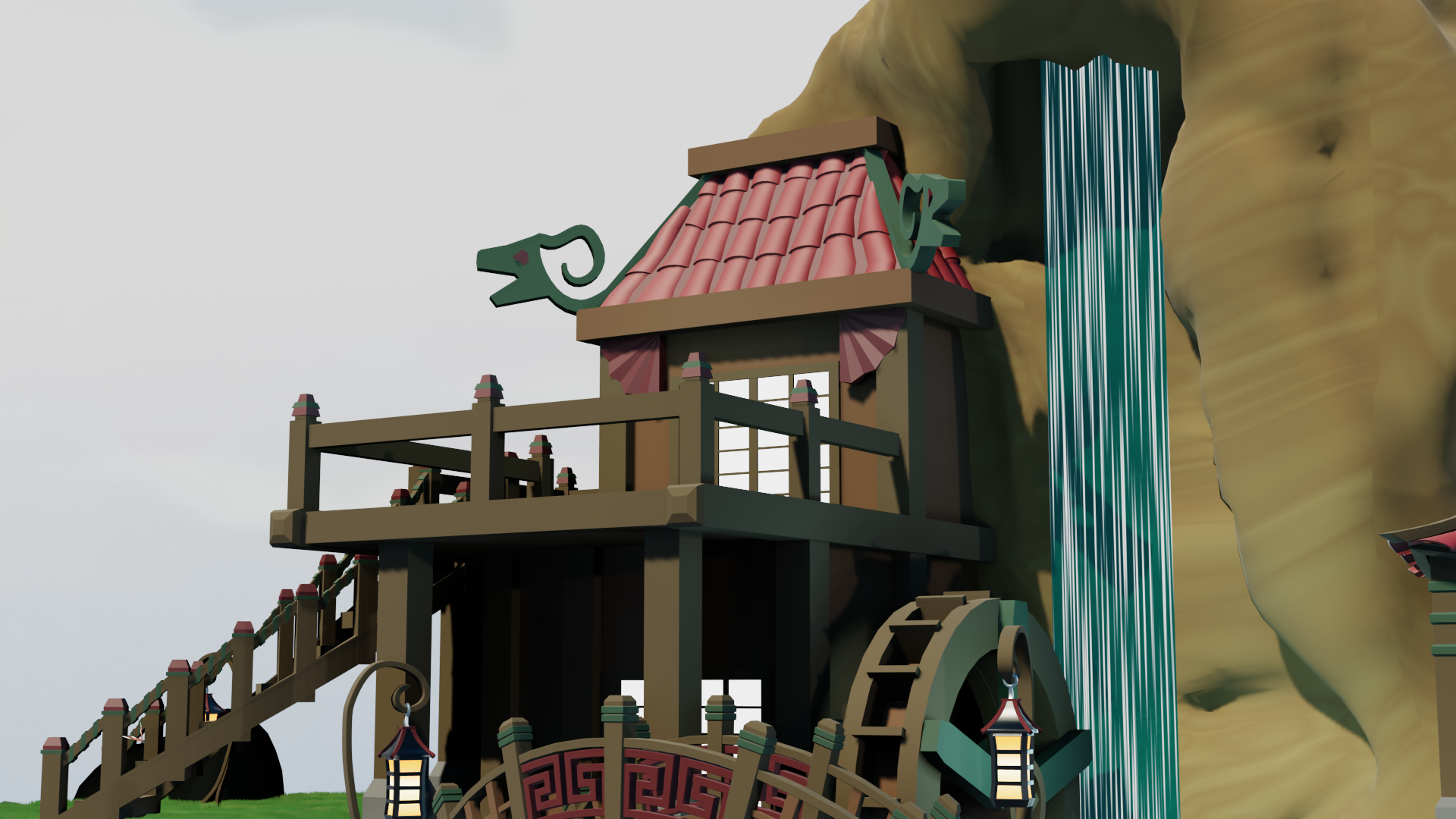 Blender 3d Model A Ghibli Art Stylized Scene